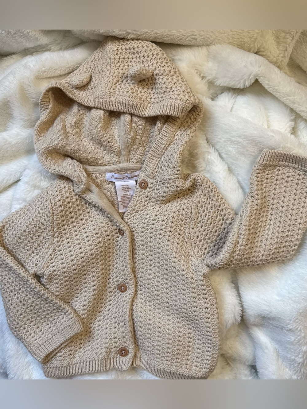 Tommy Bahama Cream Knit Hooded Baby Cardigan